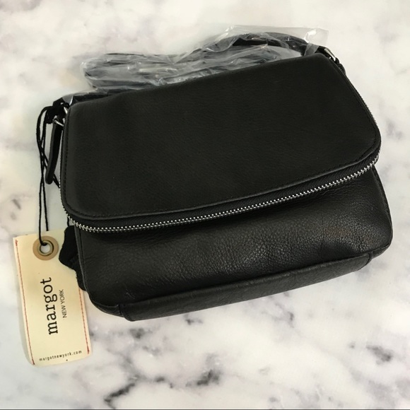 Margot Handbags - MARGOT NWT Black Leather Zip Trim Crossbody Bag